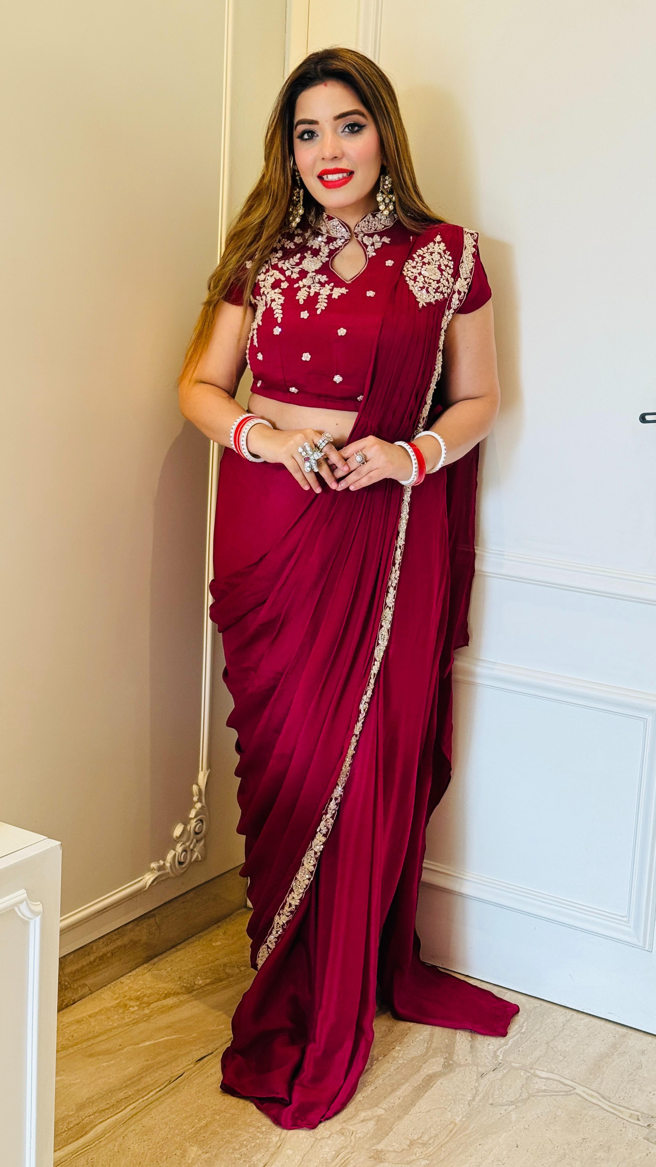 Aveline Drape Saree- Magenta
